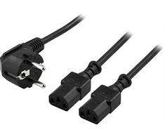 Inline DELTACO kabelis „Y-unit“, CEE 7/7 - 2xIEC C13, iki 250 V /10A, 2m, juodas/ DEL-109D