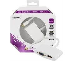 DELTACO mini DisplayPort prie HDMI ir VGA adapteris, baltas / DP-HDMIVGA1-K