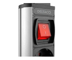 Iššokanti maitinimo juosta DELTACO OFFICE su apsauga nuo viršįtampių, 3x EU kištukai, 2x USB, juoda/sidabrinė / DELO-0402