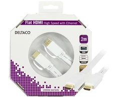 DELTACO plokščias HDMI kabelis, 4K, UltraHD in 60Hz, 2m, baltas / HDMI-1020H-K