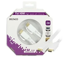DELTACO plokščias HDMI kabelis, 4K, UltraHD in 60Hz, 2m, baltas / HDMI-1020H-K
