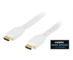 DELTACO plokščias HDMI kabelis, HDMI High Speed su Ethernet, 1m, baltas HDMI-1010H