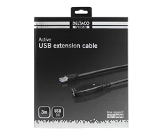 DELTACO PRIME aktyvus USB 3.0 prailginimo kabelis, A tipo vyriškas į A tipo moteriškas, 3m, juodas/ USB3-1001