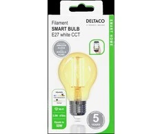 DELTACO SMART HOME LED kaitrinė lempa, E27, WiFI 2.4GHz, 5.5W, 470lm, reguliuojamas, 1800K-6500K, 220-240V, baltas SH-LFE27A60