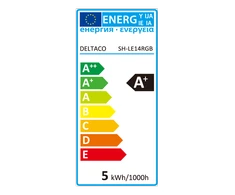 DELTACO SMART HOME LED lempa, E14, WiFI 2.4GHz, 5W, 470lm, pritemdoma, 2700K-6500K, 220-240V, RGB SH-LE14RGB