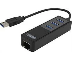 Unitek Deltaco Tinklo adapteris , 10/100 / 1000Mbps , 1xRJ45, 1xUSB3.0, 3x USB3.0, juodas USB3-GIGA3