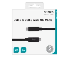 DELTACO USB 2.0 kabelis, C tipas - C tipas, 2m, juodas USBC-2002M