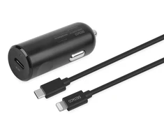 DELTACO USB automobilinis įkroviklis, 1x USB-C PD 20 W, 1 m Lightning laidas, juodas