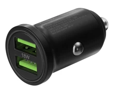 DELTACO USB automobilinis įkroviklis, 2x USB-A 18 W, greitas įkrovimas, viso 36 W juodas USB-CAR128
