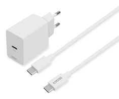 DELTACO USB-C sieninis įkroviklis, 1x USB-C PD 20 W, 1 m USB-C laidas, baltas, USBC-AC146