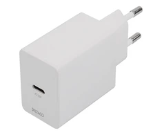 DELTACO USB-C sieninis įkroviklis, 1x USB-C PD 20 W, 1 m USB-C laidas, baltas, USBC-AC146
