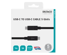 Kabelis DELTACO USB-C - USB-C, 5Gbit/s, 5A, 1M, juodas / USBC-1501M