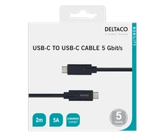 DELTACO USB-C - USB-C laidas, 5Gbit / s, 5A, 2M, juodas USBC-1503M