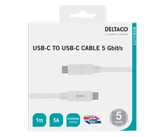 Kabelis DELTACO USB-C - USB-C, 5Gbit / s, 5A, 1M, baltas / USBC-1502M