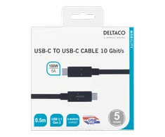 Kabelis DELTACO USB-C – USB-C, 0,5 m, USB 3.1 Gen 2 / USBC-1401M