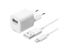 DELTACO USB sieninis įkroviklis, USB-A, 2,4 A, įsk. 1 m su „Žaibas“ laidu Iphone telefonams USB-AC181