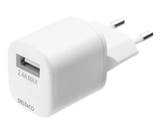 DELTACO USB sieninis įkroviklis, USB-A, 2,4 A, įsk. 1 m su „Žaibas“ laidu Iphone telefonams USB-AC181