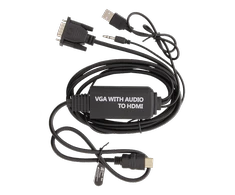 DELTACO VGA su audio - HDMI kabelis, VGA / HDMI / USB / 3.5mm, 1920x1080 60Hz, 2m, juodas / VGA-HDMI17