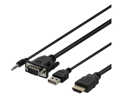 DELTACO VGA su audio į HDMI kabelis, VGA / HDMI / USB / 3.5mm, 1920x1080 at 60Hz, 1m, juodas VGA-HDMI16