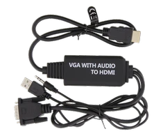 DELTACO VGA su audio į HDMI kabelis, VGA / HDMI / USB / 3.5mm, 1920x1080 at 60Hz, 1m, juodas VGA-HDMI16