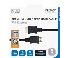 HDMI kabelis DELTACO Premium High Speed, 4K UHD, 3m, juodas / HDMI-1030-K / R00100010