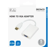 HDMI - VGA adapteris DELTACO 1920x1080 60Hz, 0.2m, baltas / HDMI-VGA8-K / R00140002