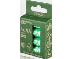 Įkraunamos AA baterijos DELTACO AA 2500mAh, pažymėtos "Nordic Swan" ekologiniu ženklu, 4 vnt. pakuotė / ULT-NH2500AA-4P