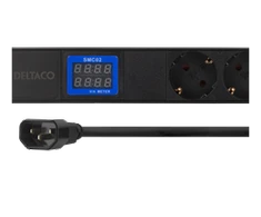 Ilgiklis DELTACO 19 "PDU su 7 CEE 7/4 lizdais, 3500W, ampermetru ir voltmetru, juoda / GT-8641