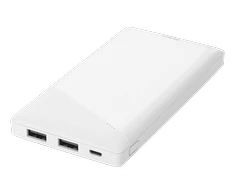Išorinė baterija DELTACO 10000 mAh, 2,1 A / 10,5 W, 37 Wh, 2x USB-A, balta / PB-A1001