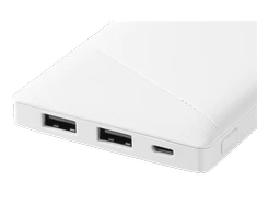 Išorinė baterija DELTACO 10000 mAh, 2,1 A / 10,5 W, 37 Wh, 2x USB-A, balta / PB-A1001