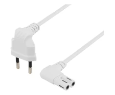 Išvesties kabelis DELTACO skirtas prijungti prie įrenginio ir sieninio lizdo, 5 m, kampinis CEE 7/16 į kampinį IEC 60320 C7, maks. 250 V 2,5 A, baltas / DEL-109BV