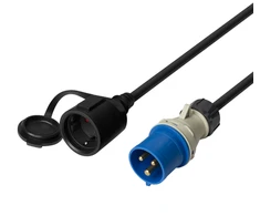 Įžemintas adapterio laidas DELTACO IP44, 230 V 16 A, 1 m, juodas / DEL-124