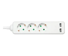 Bikuva.lt Įžemintas ilgiklis DELTACO su 2x USB-A and 3x CEE 7/3 lizdais, apsaugota nuo vaikų, 1,5 m, baltas / GT-0310