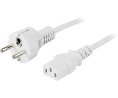 Įžemintas prietaiso kabelis DELTACO skirtas prijungti įrenginį prie sieninio lizdo CEE 7/7, tiesus IEC 60320 C13, max 250V / 10A, 1m, baltas / DEL-109LV