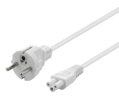 Įžemintas prietaiso kabelis DELTACO tiesus CEE 7/7 į tiesų IEC 60320 C5, 1m, max 250V / 2.5A, 3X0.75mm2, baltas / DEL-109CV