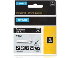 Juostelė DYMO Rhino 9mm x 5,5m, vinilinė, balta ant juodo / 1805437