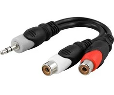 Inline Kabelis DELTACO 3.5mm M-2xRCA F, 0.1m / AA-6