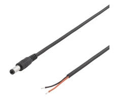 Kabelis DELTACO 5.5x2.1mm DC to open ended wire, 2m, 20AWG, juodas / DEL-109UB