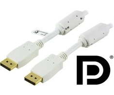 Kabelis DELTACO DisplayPort, Ultra HD 60Hz, 21.6Gb/s, baltas, 1.0m / DP-1011