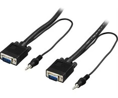 Kabelis DELTACO RGB HD15ha-ha, 3.5mm audio, 5m, juodas / RGB-7D