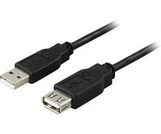 Kabelis DELTACO USB 2.0 Type A ha - Type A ho 2m, 2m, juodas / USB2-12S