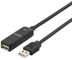 Kabelis DELTACO USB 2.0 ilgintuvas, 10.0m, aktyvus, juodas / USB2-EX10M