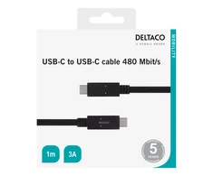 Kabelis DELTACO USB 2.0, Type C - Type C, 1m, juodas / USBC-2001M