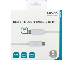 Kabelis DELTACO USB-C į USB-C, 1m, USB 3.1 Gen, E-Marker, 3A, baltas / USBC-1059M
