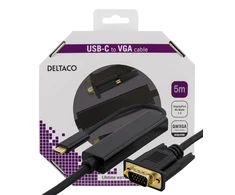 Kabelis DELTACO USB-C - VGA, QWXGA 2048x1152 60Hz, 5m, DP 1.2 Alt Mode, juodas / USBC-1089-K