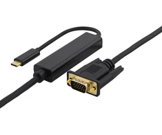 Kabelis DELTACO USB-C - VGA, QWXGA 2048x1152 60Hz, 5m, DP 1.2 Alt Mode, juodas / USBC-1089-K
