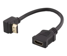 Lankstus HDMI adapteris DELTACO 0,2 m, pakreiptas, HDMI M / F, UHD, juodas / HDMI-21B