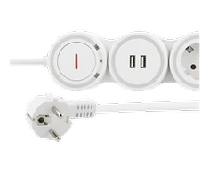 lankstus ilgiklis su 4 jungtimis, 1.4m, 16A 3500W, 2x USB-A DELTACO baltas / GT-290