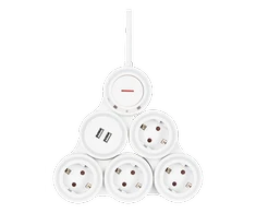 lankstus ilgiklis su 4 jungtimis, 1.4m, 16A 3500W, 2x USB-A DELTACO baltas / GT-290