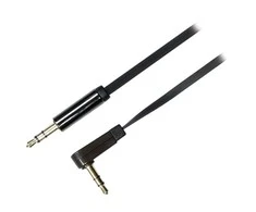 Mob. telefono kabelis DELTACO garso, 3.5mm-3.5mm kampinis, 1.0m, juodas lankstus / AUD-121